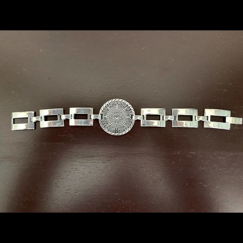 .925 Sterling Silver Aztec Calendar Bracelet